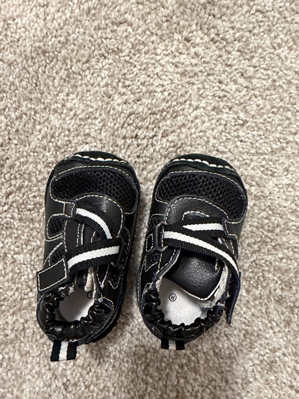 Baby Walker Shoes in Black with White Stripes - Secure Lace-Up Design